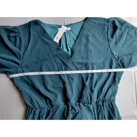 Baltic Born Vaughnie Chiffon Maxi Dress 2X Teal Belted Flutter Sleeve Front Slit - Picture 7 of 12
